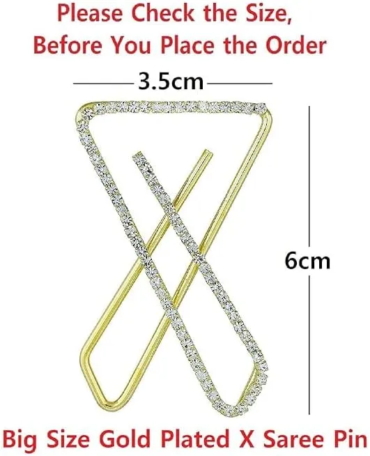 Stone Studded Saree Pin X Shaped, Safety Pin, Brooch Safety Pins Pack of 1