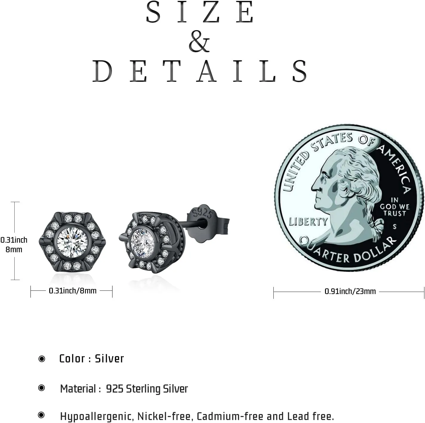 Stud Earrings 925 Sterling Silver Stud Earrings for Mens Womens Pierced Mens Earrings Jewelry Gift for Father's Day Gifts