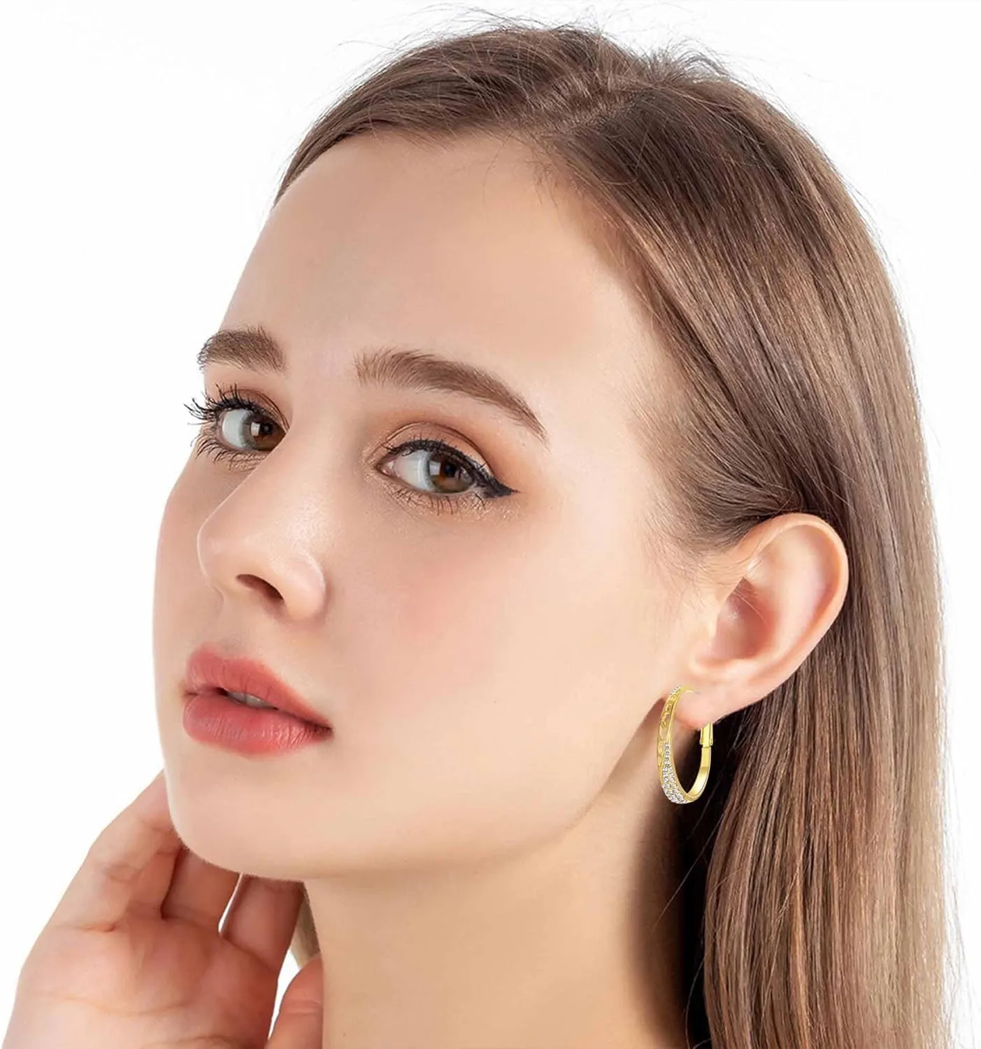 Stunning Austrian Crystal Hollow Hoop Earrings for Women Fashion 14K Gold Plated Hypoallergenic Jewelry Gift