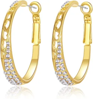Stunning Austrian Crystal Hollow Hoop Earrings for Women Fashion 14K Gold Plated Hypoallergenic Jewelry Gift