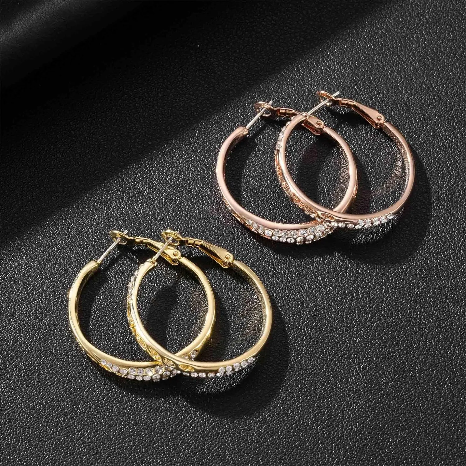 Stunning Austrian Crystal Hollow Hoop Earrings for Women Fashion 14K Gold Plated Hypoallergenic Jewelry Gift