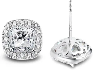 Stunning Flame 18K White Gold Plated Halo Cluster Cubic Zirconia Earrings/Sterling Silver Stud Earrings for Women, Mom