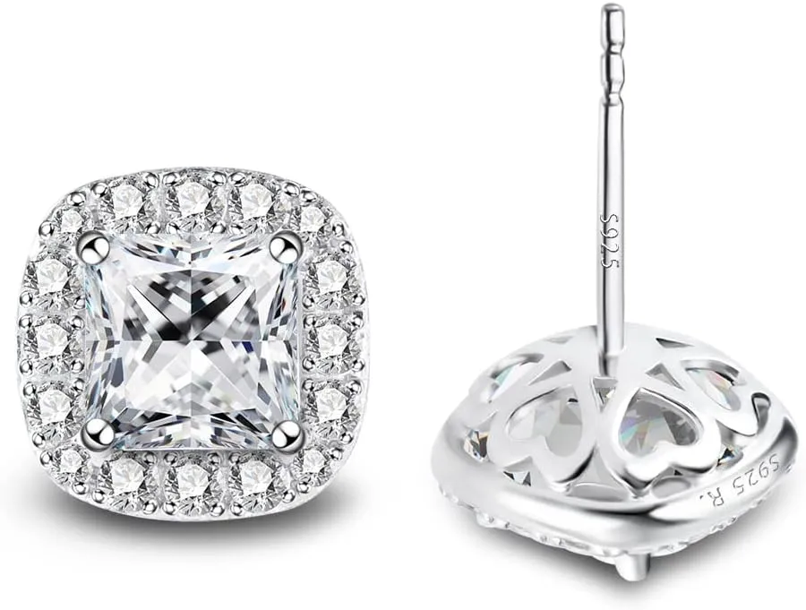 Stunning Flame 18K White Gold Plated Halo Cluster Cubic Zirconia Earrings/Sterling Silver Stud Earrings for Women, Mom