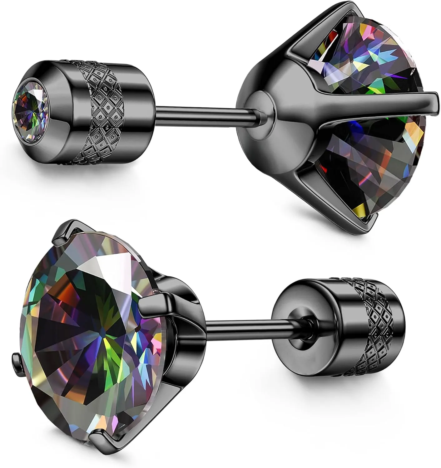 Subiceto Hypoallergenic G23 Implant Grade Titanium Screw Back Earrings 20G Pure Titanium Post for Sensitive Ears 5A Cubic Zirconia Titanium Earring Studs for Women Men Double Side Earrings Piercing Sleeper Studs Jewelry