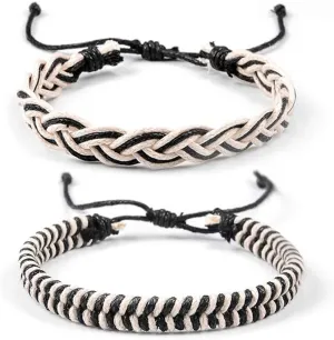 SUNSH 2PCS Hemp Cord Surf Handmade Brown Strings Bracelet for Women Men Woven Braided Friendship Vintage Tribal Hippie Cool Adjustable Mom Daughter Gifts