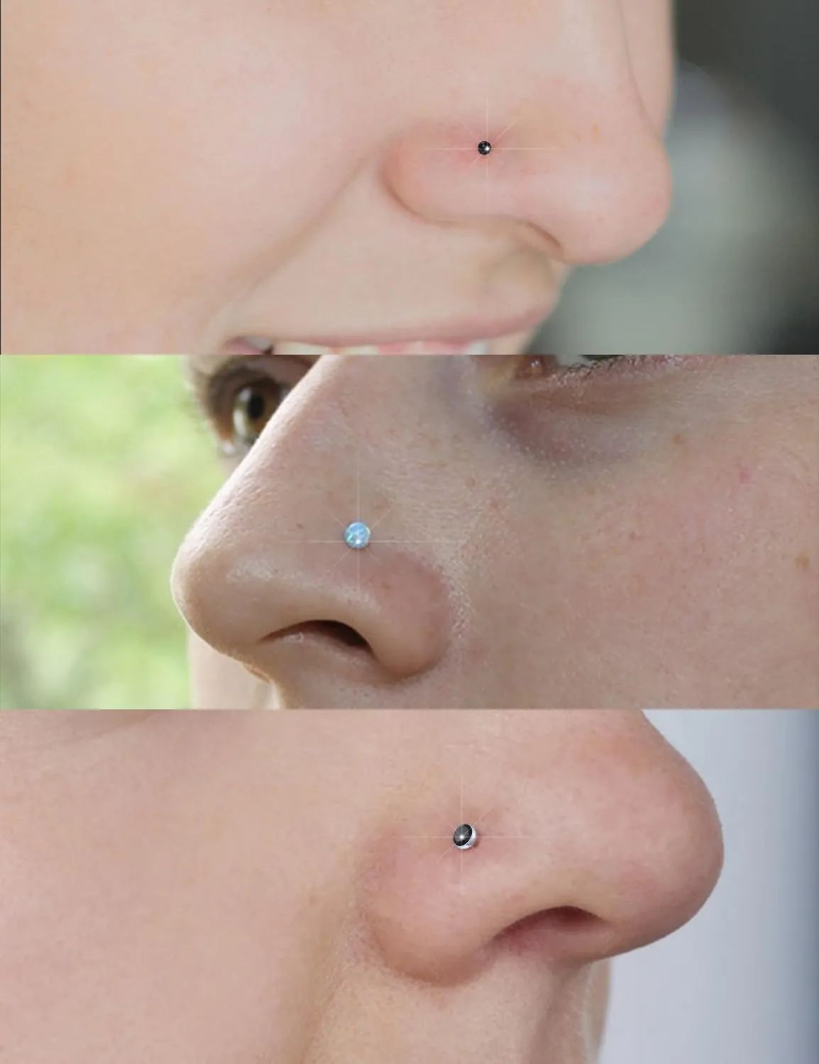 Surgical Steel Nose Ring 20G - Hypoallergenic Nose Studs With Cute Flat Opal Flower Diamond Heart - Straight L Shaped Purple, Pink, Black, Silver for Women Men Gift