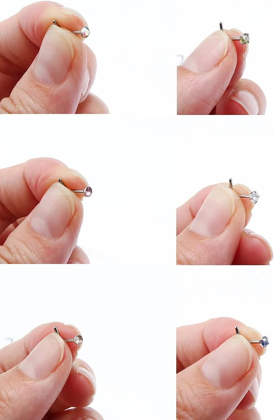 Surgical Steel Nose Ring Stud 18G 20G 22G L Shaped Screw Straight Nose Studs CZ Top 1.5mm 2mm 2.5mm 3mm 3.5mm 4mm Nose Piercings 18 Gauge 20 Gauge 22 Gauge Nose Rings Studs for Women Men