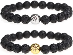 Suyi Lava Rock Beads Bracelet Basketball Nature Stone Bracelet Gift for Men