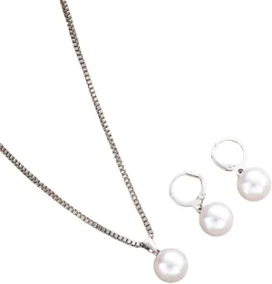 Sweet Pearl Pendant Necklace Earrings Set For Women Jewelry Set For Brides and Wedding