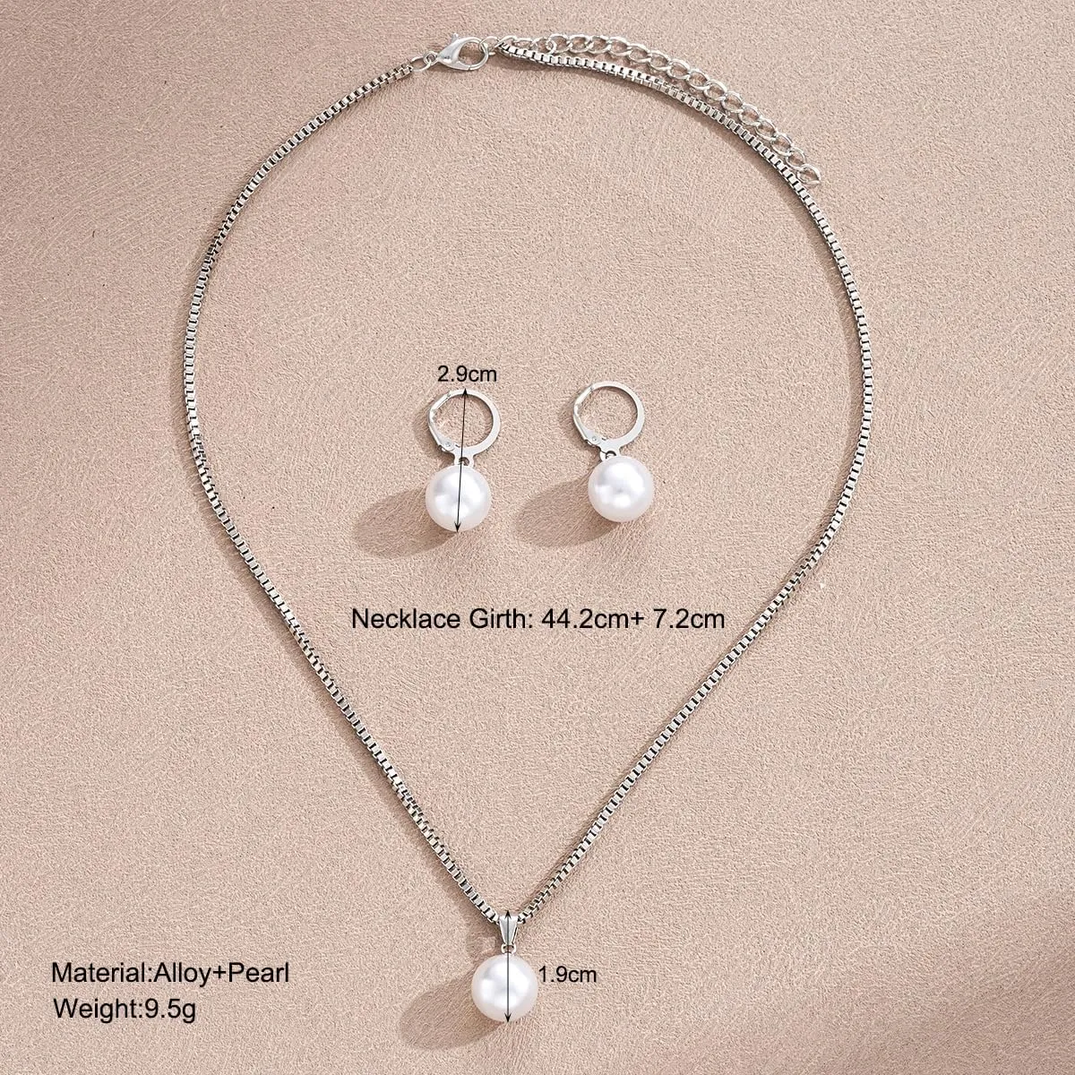 Sweet Pearl Pendant Necklace Earrings Set For Women Jewelry Set For Brides and Wedding