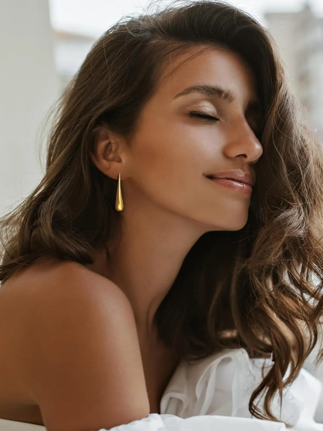 SWEETV 14K Gold Plated Statement Drop Dangle Earrings for Women, Stunning Teardrop Waterdrop Leverback Women's Earrings Jewelry Gift, 925 Sterling Silver Hypoallergenic
