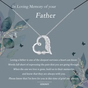 Sympathy Gifts for Loss of Loved One, Sterling Silver Angel Wing Infinity Heart Pendant Necklace as Memorial Bereavement Condolence Funeral Gifts, In Memory of Loved One Mom Dad Son Husband Miscarriage Necklace