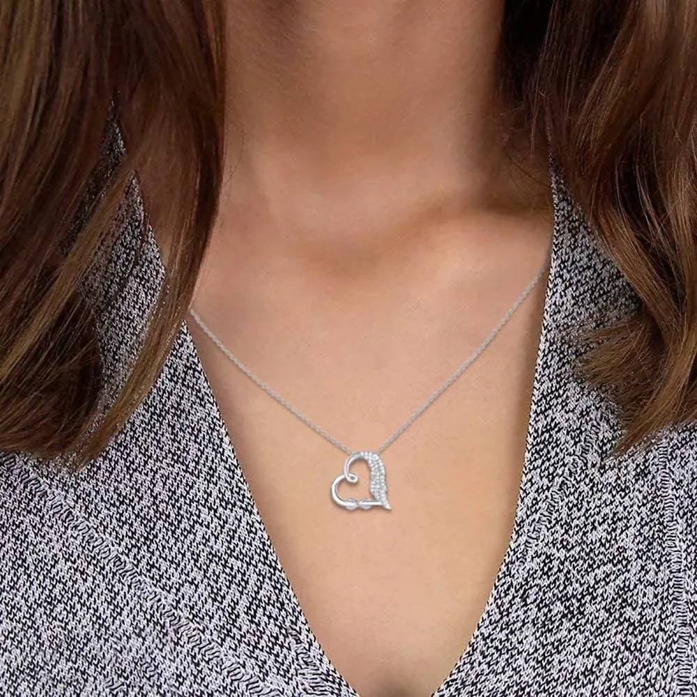 Sympathy Gifts for Loss of Loved One, Sterling Silver Angel Wing Infinity Heart Pendant Necklace as Memorial Bereavement Condolence Funeral Gifts, In Memory of Loved One Mom Dad Son Husband Miscarriage Necklace