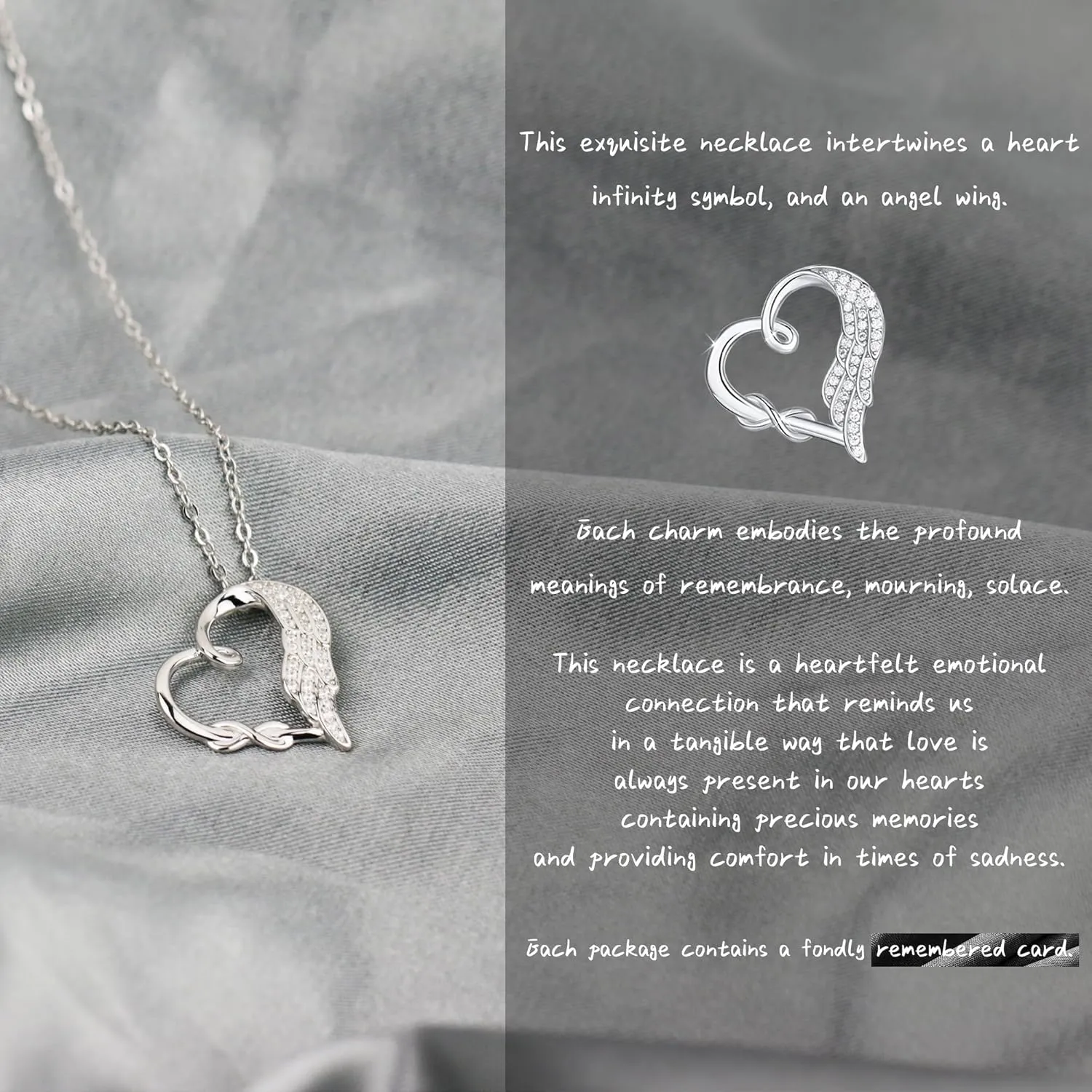 Sympathy Gifts for Loss of Loved One, Sterling Silver Angel Wing Infinity Heart Pendant Necklace as Memorial Bereavement Condolence Funeral Gifts, In Memory of Loved One Mom Dad Son Husband Miscarriage Necklace