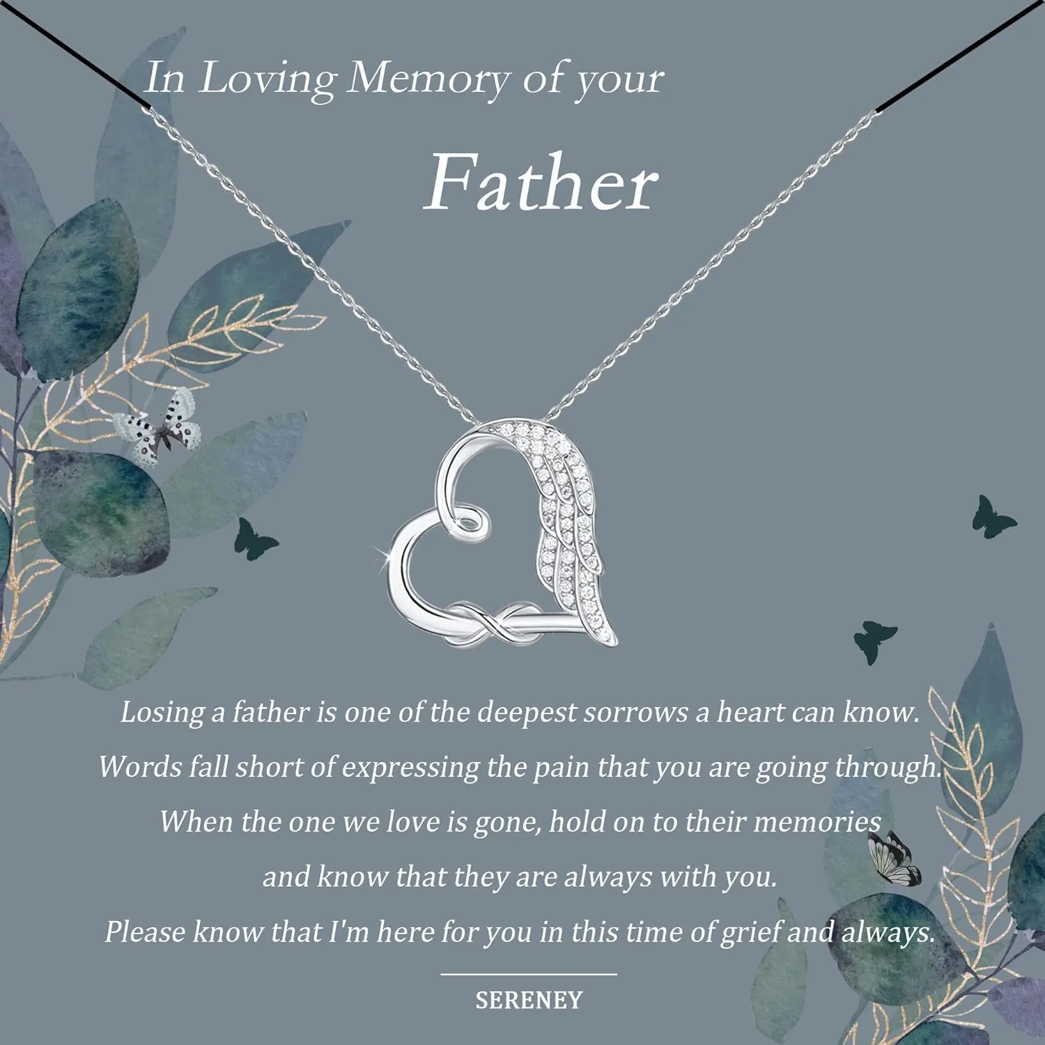 Sympathy Gifts for Loss of Loved One, Sterling Silver Angel Wing Infinity Heart Pendant Necklace as Memorial Bereavement Condolence Funeral Gifts, In Memory of Loved One Mom Dad Son Husband Miscarriage Necklace
