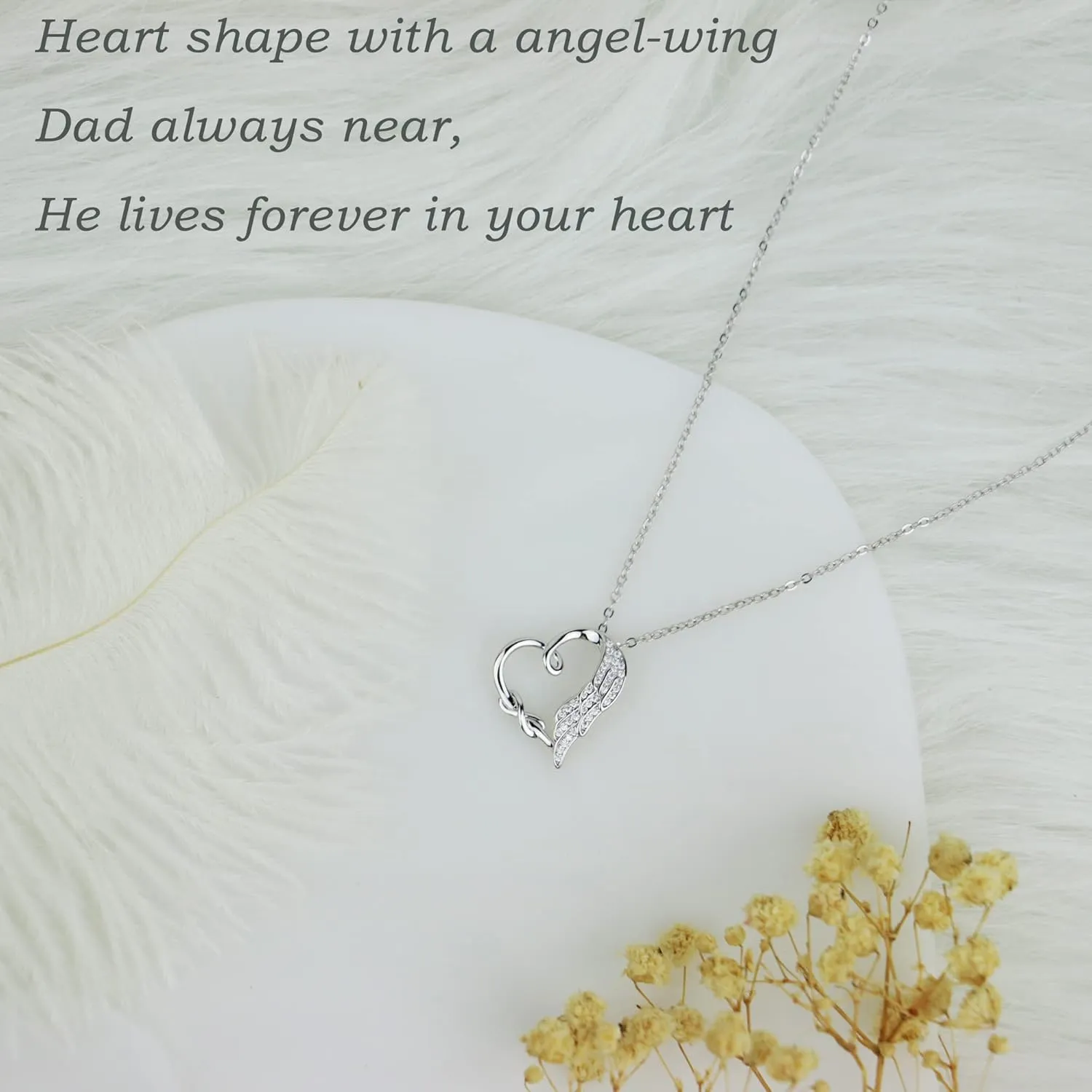 Sympathy Gifts for Loss of Loved One, Sterling Silver Angel Wing Infinity Heart Pendant Necklace as Memorial Bereavement Condolence Funeral Gifts, In Memory of Loved One Mom Dad Son Husband Miscarriage Necklace