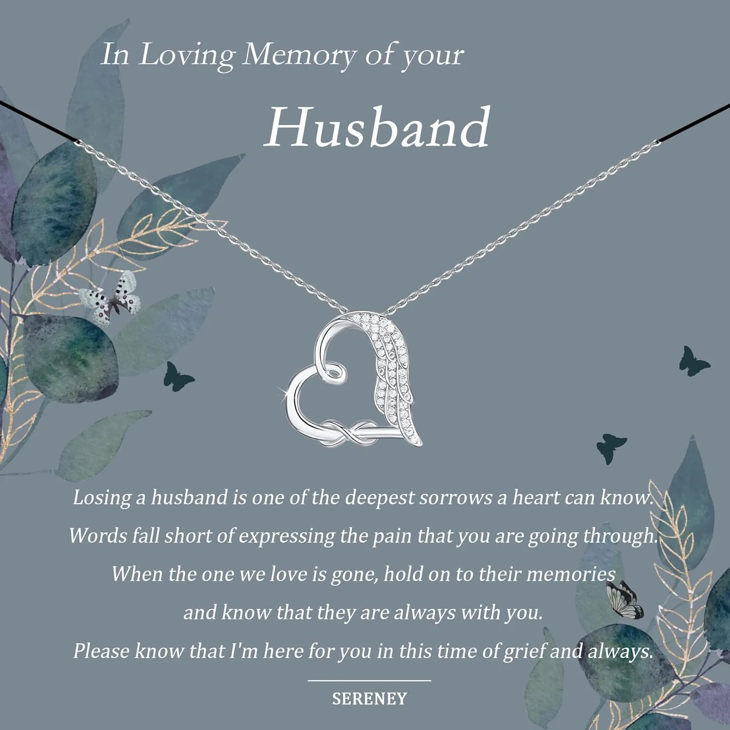 Sympathy Gifts for Loss of Loved One, Sterling Silver Angel Wing Infinity Heart Pendant Necklace as Memorial Bereavement Condolence Funeral Gifts, In Memory of Loved One Mom Dad Son Husband Miscarriage Necklace