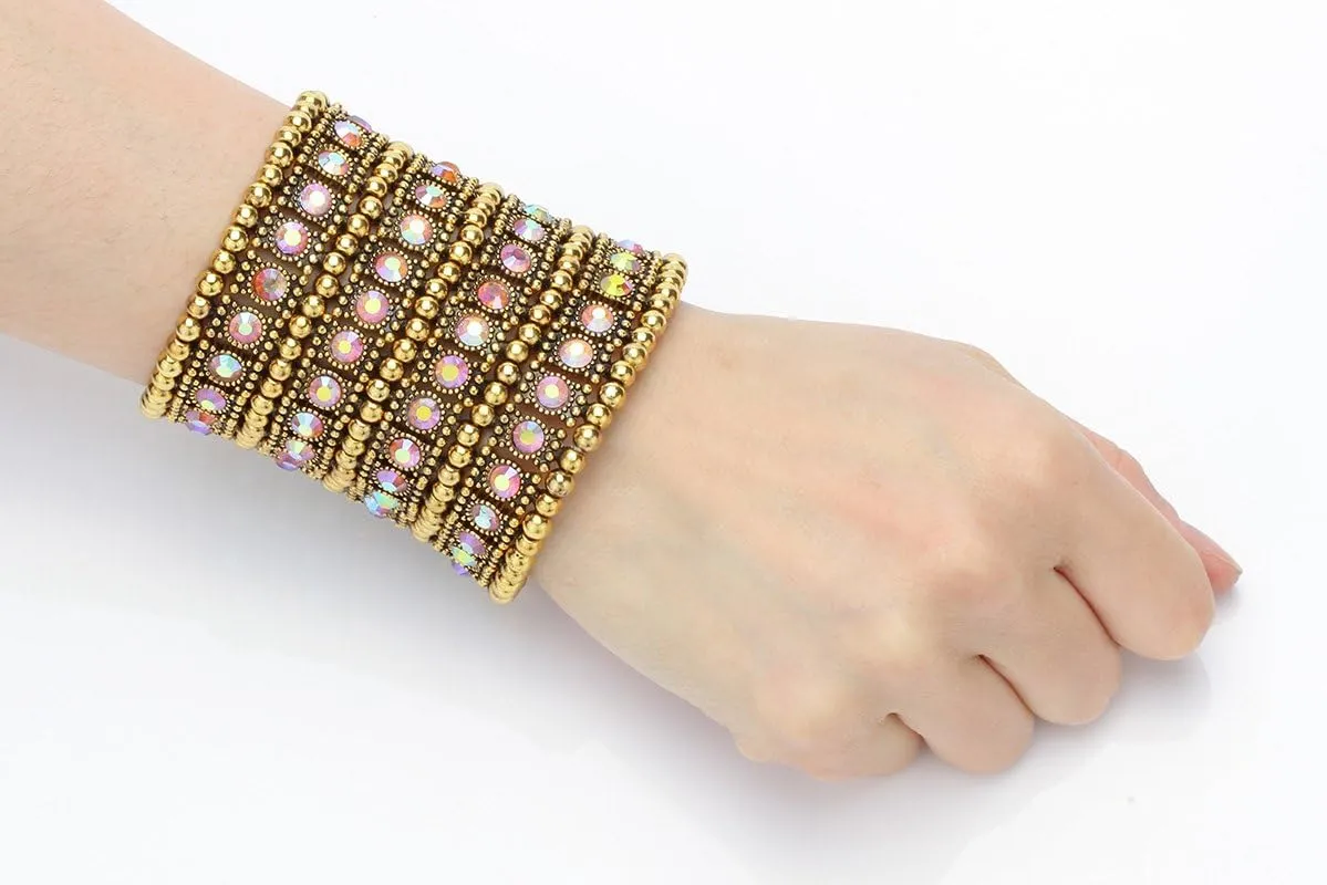 Szxc Womens Ballroom Rhinestone Stretch Cuff Bracelets Fit Wrist Circumference from 6.5" to 7.8" - Lead & Nickle Free