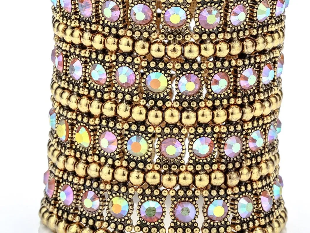 Szxc Womens Ballroom Rhinestone Stretch Cuff Bracelets Fit Wrist Circumference from 6.5" to 7.8" - Lead & Nickle Free