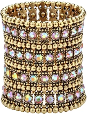 Szxc Womens Ballroom Rhinestone Stretch Cuff Bracelets Fit Wrist Circumference from 6.5" to 7.8" - Lead & Nickle Free