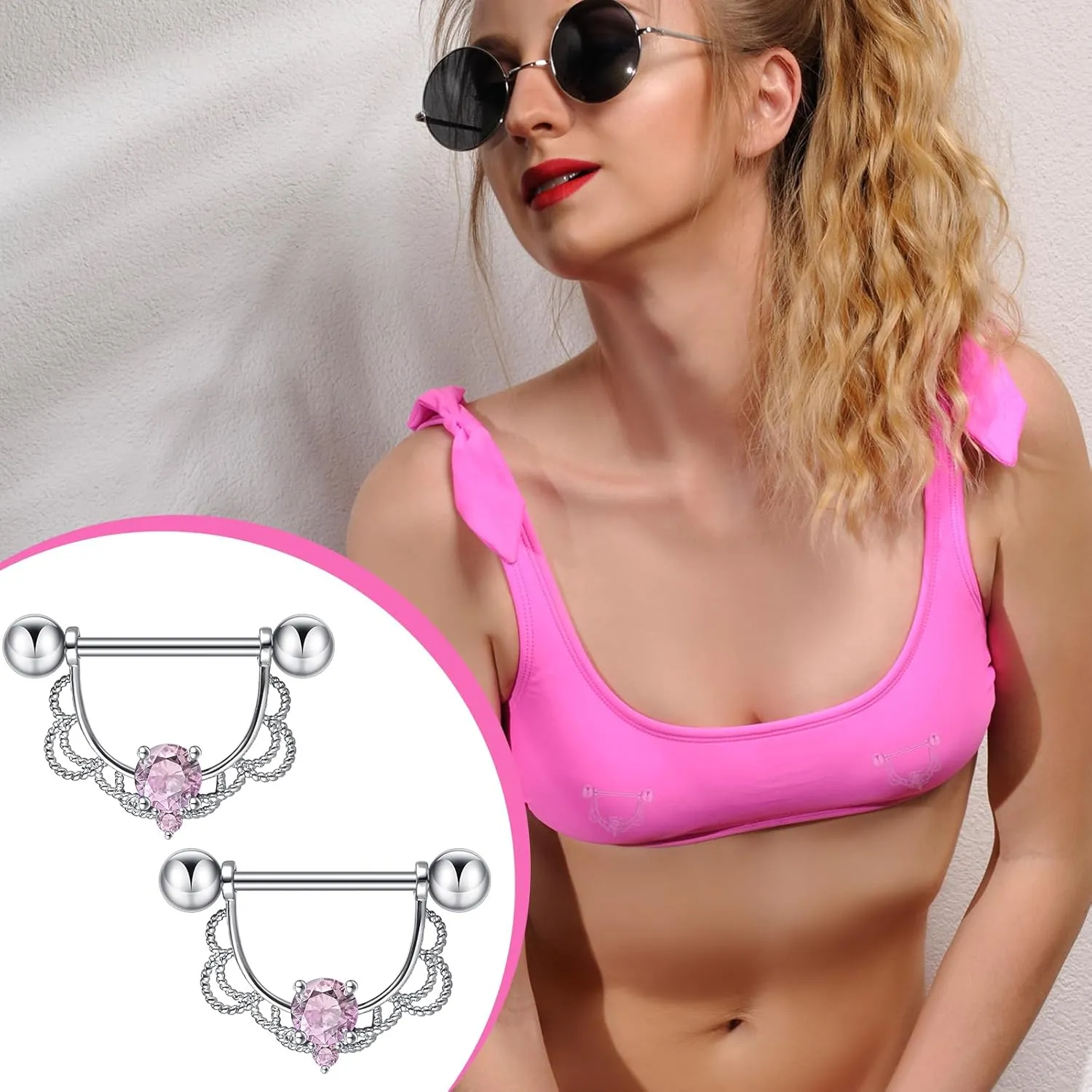 Tatuo 4 Pairs Stainless Steel Nipple Tongue Rings Piercing Body Jewelry Barbell CZ Heart Shape Rings for Women Girls