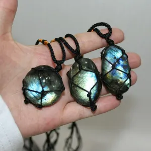 TEAMWILL Wrap Women Mens Natural Stone Necklace Labradorite Pendant Crystal Moonstone