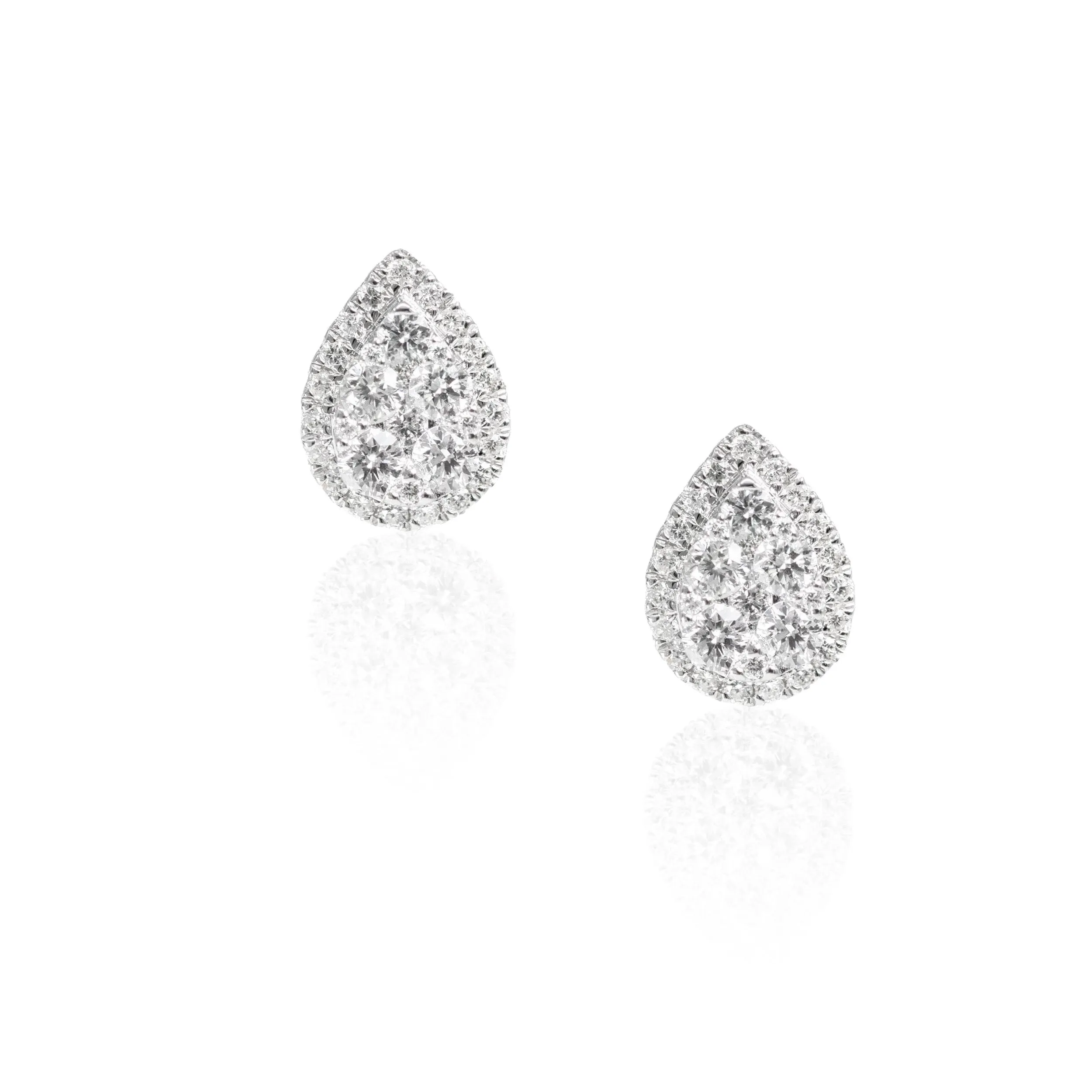 Tear Drop Diamond Stud Earrings in 14K White Gold