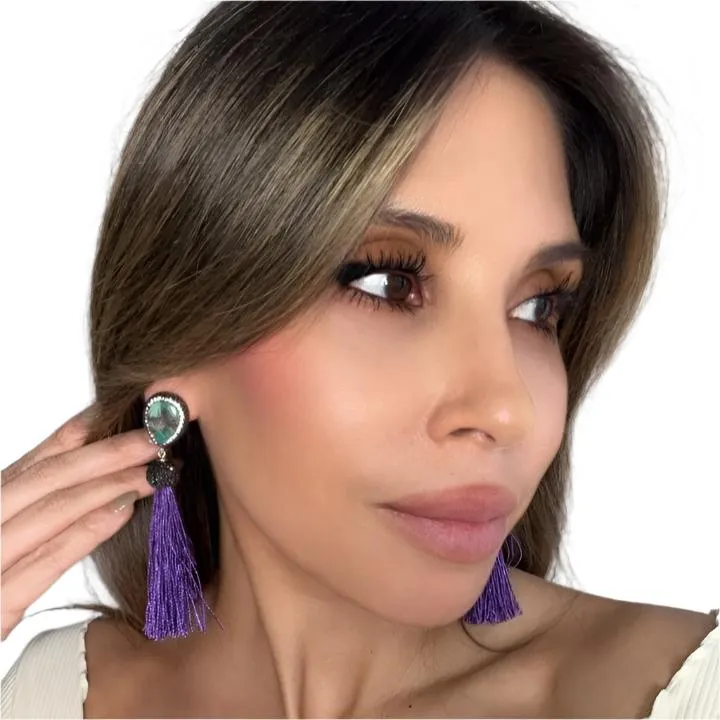 Teardrop Gemstone Tassel 925 Sterling Silver Earring