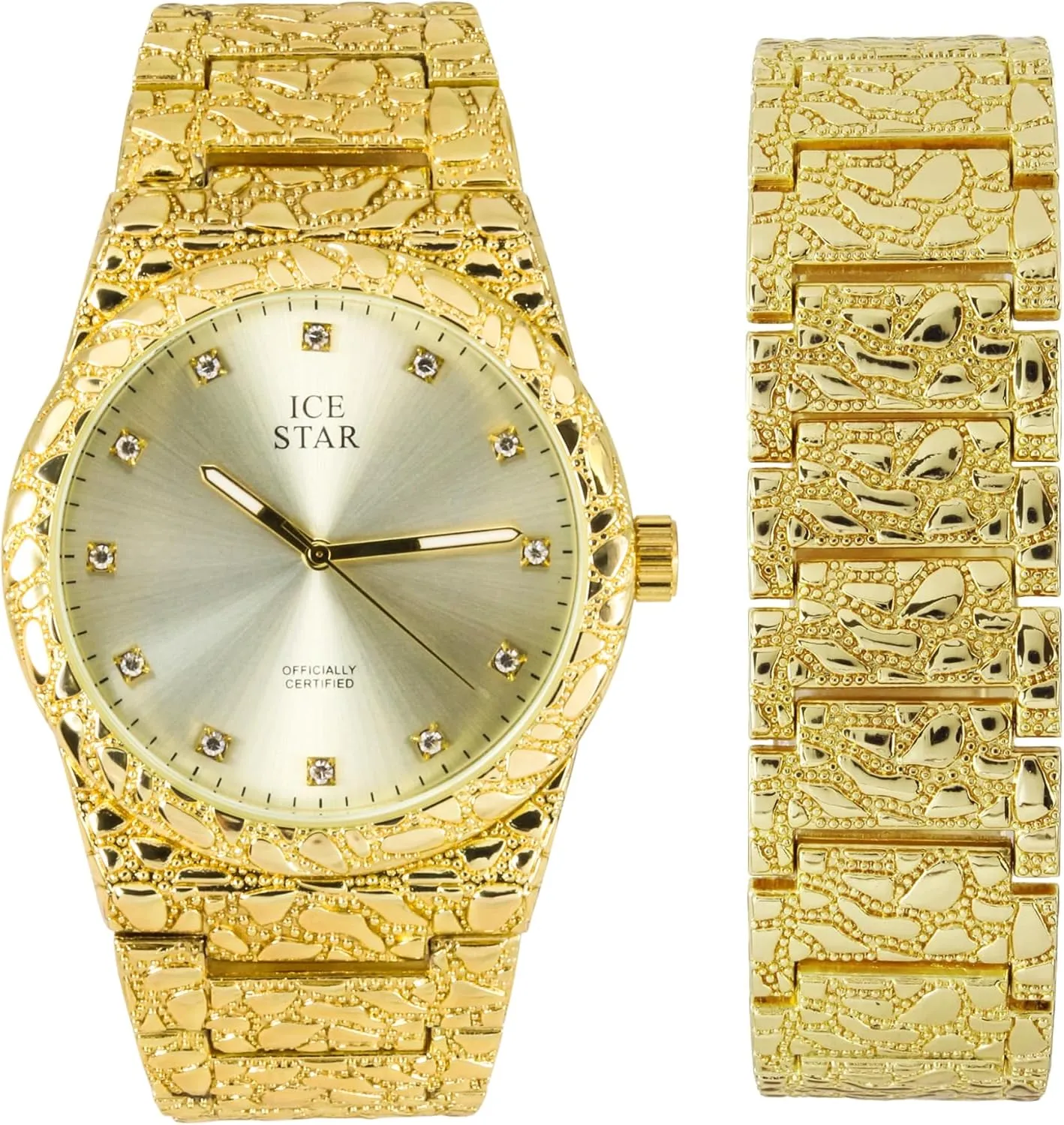 Techno Pave Men's 45mm Nugget Design Watch & Bracelet Set, Diamond Accent Dial