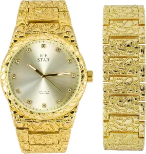 Techno Pave Men's 45mm Nugget Design Watch & Bracelet Set, Diamond Accent Dial
