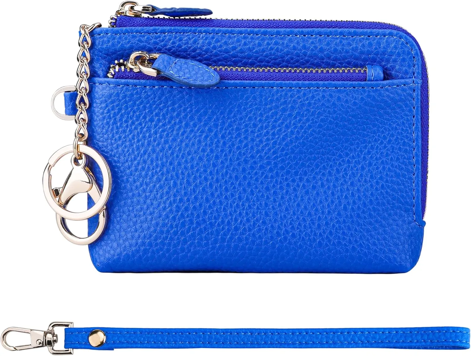 Teskyer Coin Purse Pouch, RFID Blocking Credit Card Holder Zipper Wallet with Wrist Strap and Key Chain for Men & Women