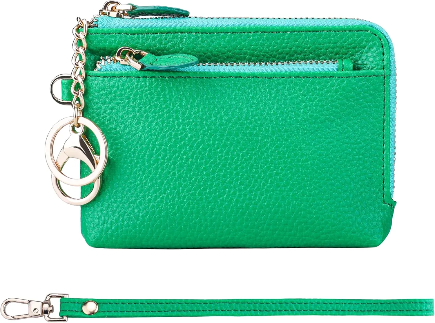 Teskyer Coin Purse Pouch, RFID Blocking Credit Card Holder Zipper Wallet with Wrist Strap and Key Chain for Men & Women