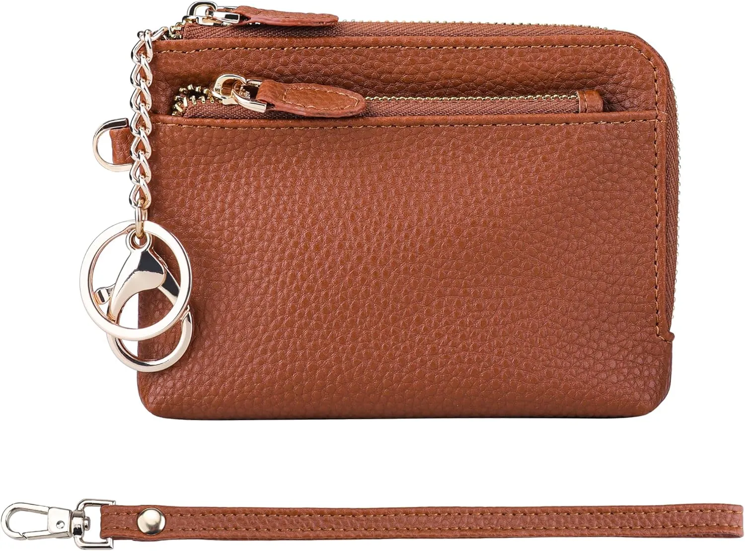 Teskyer Coin Purse Pouch, RFID Blocking Credit Card Holder Zipper Wallet with Wrist Strap and Key Chain for Men & Women