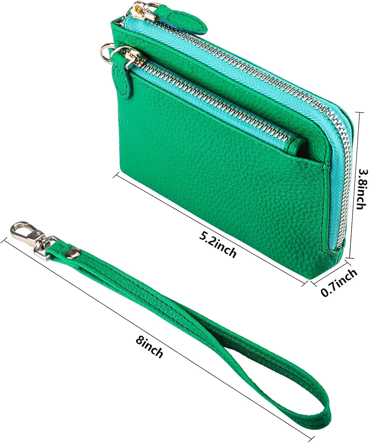 Teskyer Coin Purse Pouch, RFID Blocking Credit Card Holder Zipper Wallet with Wrist Strap and Key Chain for Men & Women