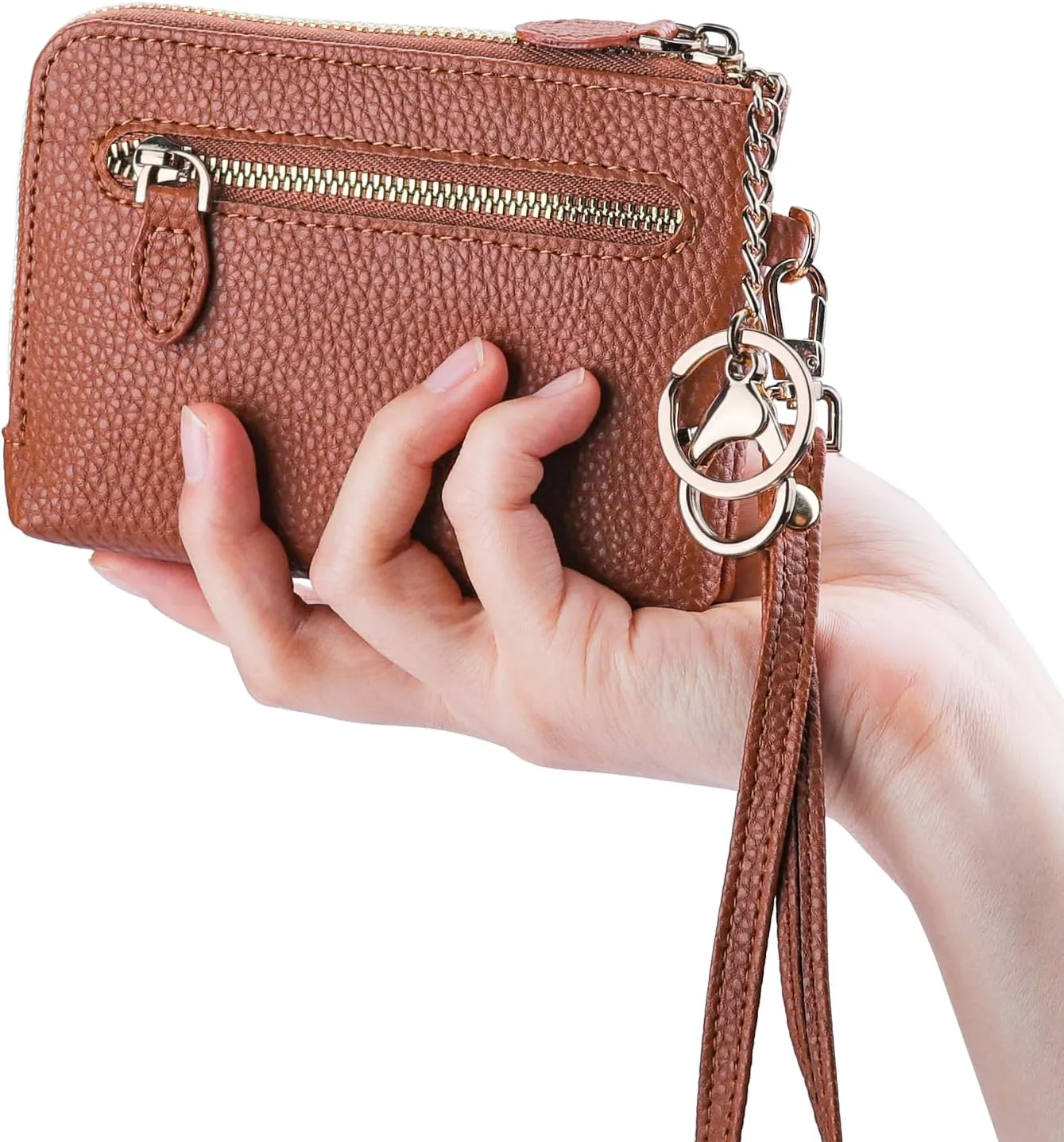 Teskyer Coin Purse Pouch, RFID Blocking Credit Card Holder Zipper Wallet with Wrist Strap and Key Chain for Men & Women