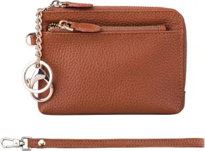 Teskyer Coin Purse Pouch, RFID Blocking Credit Card Holder Zipper Wallet with Wrist Strap and Key Chain for Men & Women