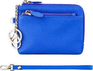 Teskyer Coin Purse Pouch, RFID Blocking Credit Card Holder Zipper Wallet with Wrist Strap and Key Chain for Men & Women