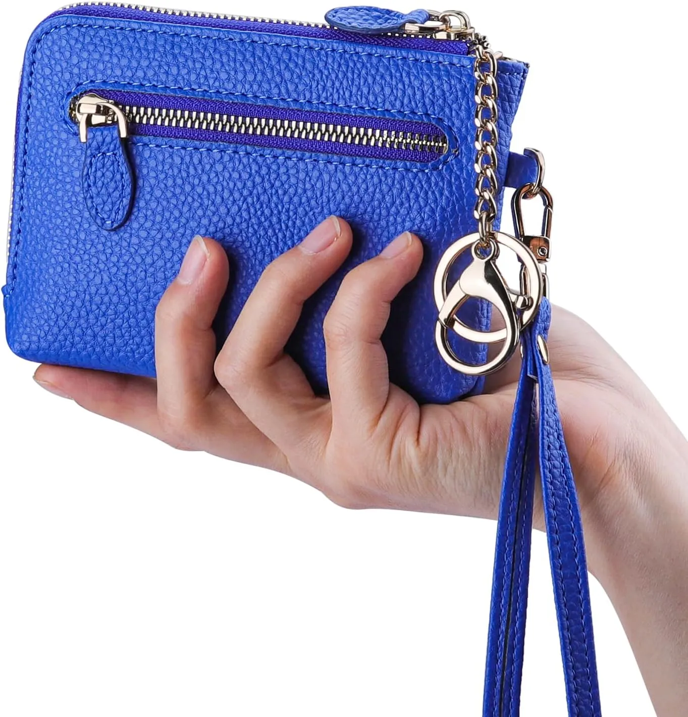 Teskyer Coin Purse Pouch, RFID Blocking Credit Card Holder Zipper Wallet with Wrist Strap and Key Chain for Men & Women