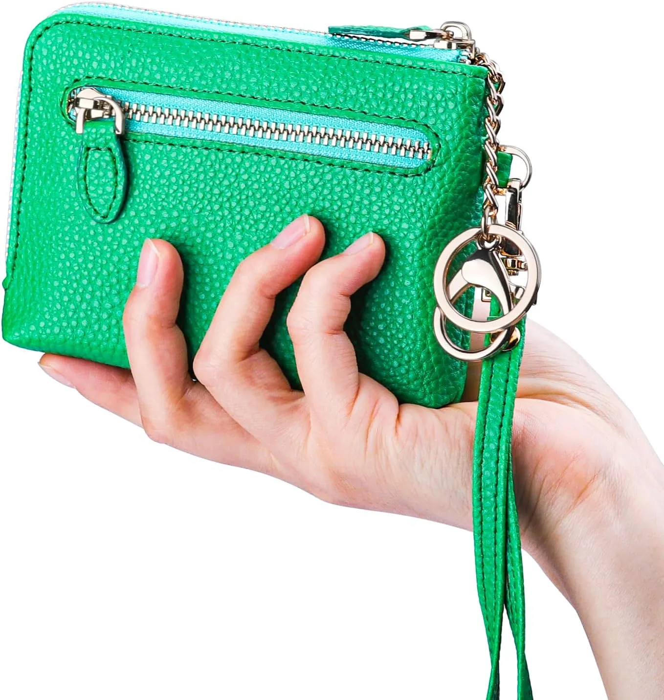 Teskyer Coin Purse Pouch, RFID Blocking Credit Card Holder Zipper Wallet with Wrist Strap and Key Chain for Men & Women