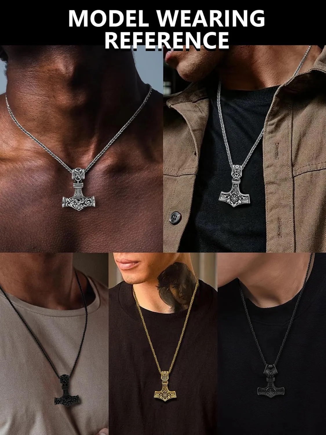 Thor Hammer Necklace for Men, 18K Gold/Black Stainless Steel Hammer Mjolnir Pendant Powerful Amulet Noridc Jewelry Gift for Viking Lover-Send Gift Box