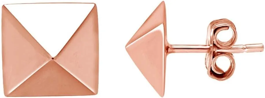 Three Dimensional Pyramid Stud Earrings In 14k Gold Plated 925 Sterling Silver For Women Valentine's Day Gift For Her
