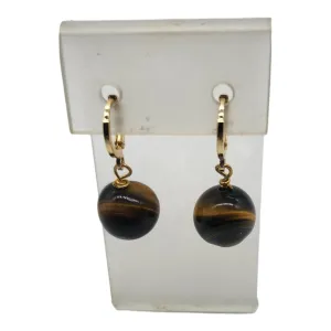 Tiger Eye Earrings for Women and Girls, with 18K Gold Plating, Round Shape, 1.25Ct, Gift for Her (Tiger eye earring with Huggie ear wire)