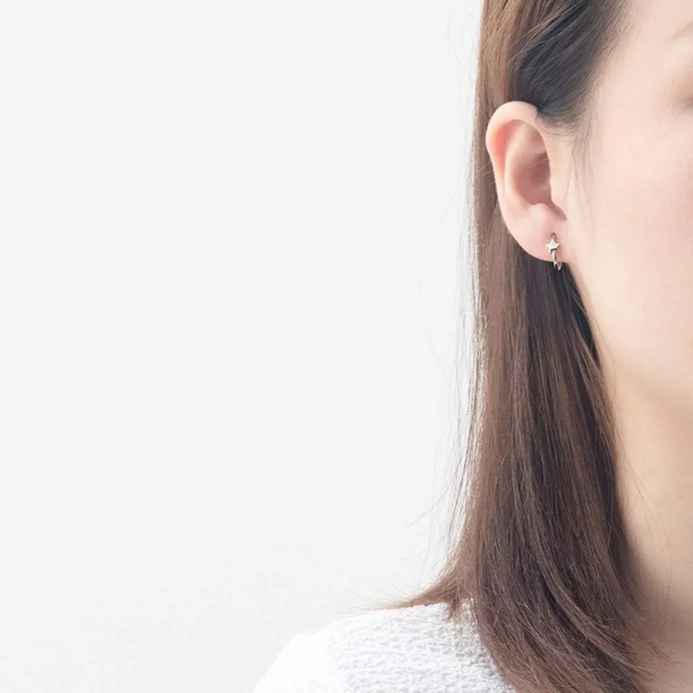 Tiny Star Sleeper Hoop Earrings S925 Sterling Silver for Women Minimalist 10mm Cartilage Tragus Small Hinged Hoops Cuffs Earring Simple Delicate Jewelry Gifts 18K Gold Plated