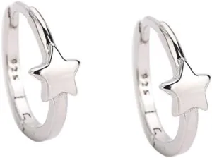 Tiny Star Sleeper Hoop Earrings S925 Sterling Silver for Women Minimalist 10mm Cartilage Tragus Small Hinged Hoops Cuffs Earring Simple Delicate Jewelry Gifts 18K Gold Plated