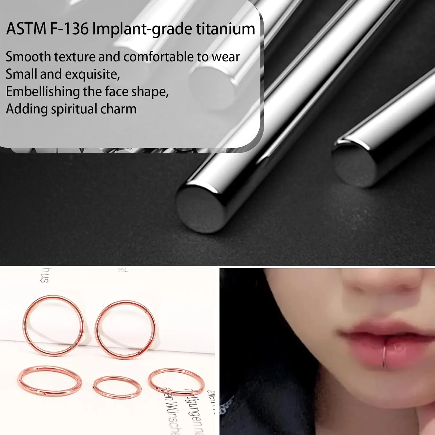 Titanium Nose Rings 20G 18G 16G Nose Rings Hoops Septum Clicker Hinged Segment Ring Cartilage Helix Tragus Conch Daith Rook Hoop Earring, Diameter 5mm to 12mm Silver-Gold-Rose Gold-Black Hoop Ring
