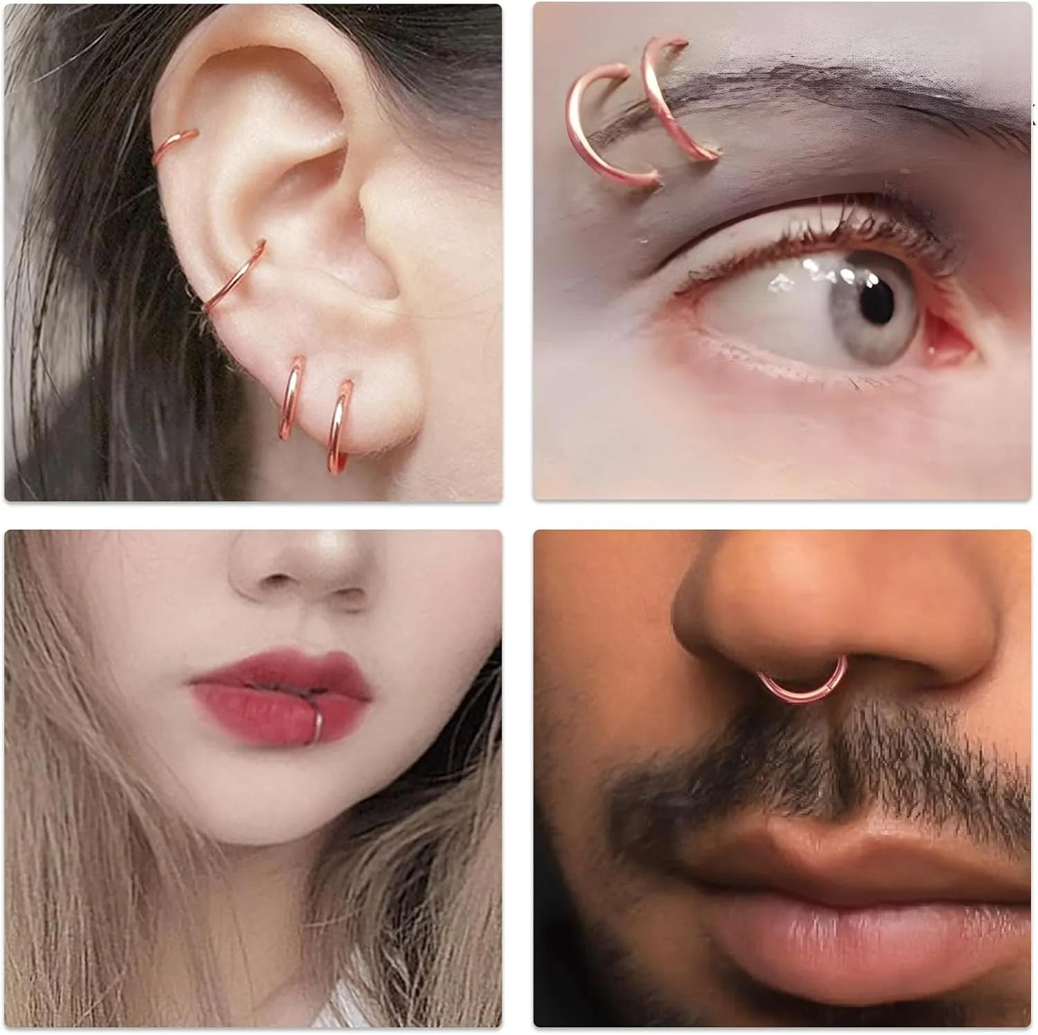 Titanium Nose Rings 20G 18G 16G Nose Rings Hoops Septum Clicker Hinged Segment Ring Cartilage Helix Tragus Conch Daith Rook Hoop Earring, Diameter 5mm to 12mm Silver-Gold-Rose Gold-Black Hoop Ring