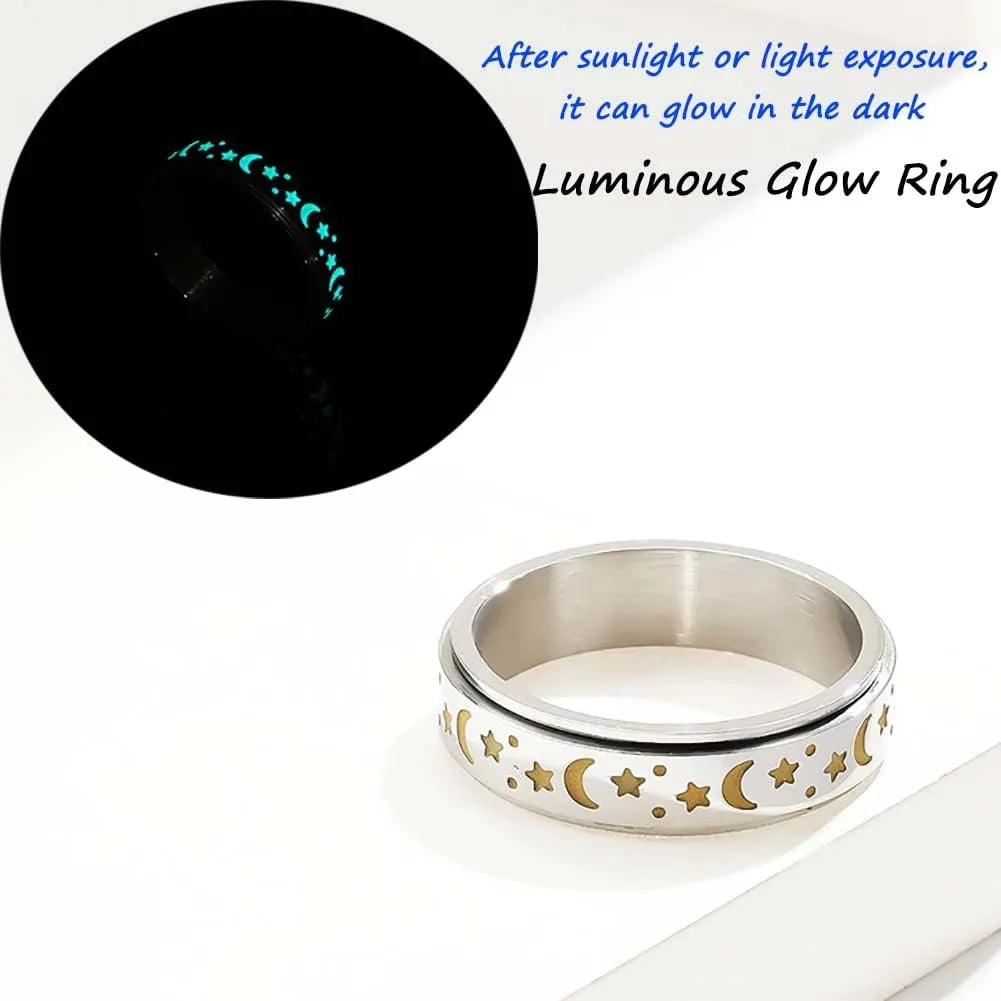 Titanium Stainless Steel Spinner Rings Moon and Star Fidget Ring Stress Relieving Anxiety Ring Engagement Wedding Promise Band for Women Men Size 5-12
