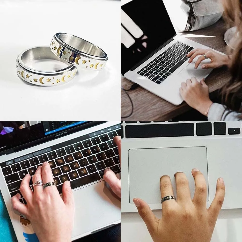 Titanium Stainless Steel Spinner Rings Moon and Star Fidget Ring Stress Relieving Anxiety Ring Engagement Wedding Promise Band for Women Men Size 5-12