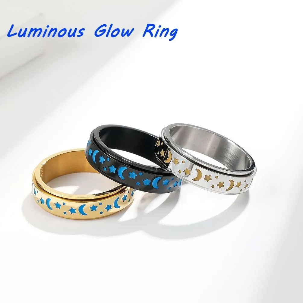 Titanium Stainless Steel Spinner Rings Moon and Star Fidget Ring Stress Relieving Anxiety Ring Engagement Wedding Promise Band for Women Men Size 5-12