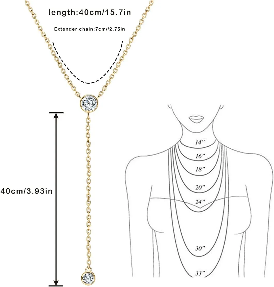 TOBENY Gold Long Lariat Necklace for Women Danity Y Necklace 14k Gold Plated Y-Shaped Pendant Necklace Beaded CZ Circle Drop Necklaces Jewelry Gift for Wedding
